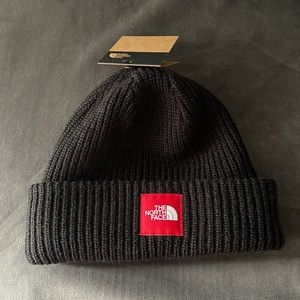 North Face Black and Red Beanie